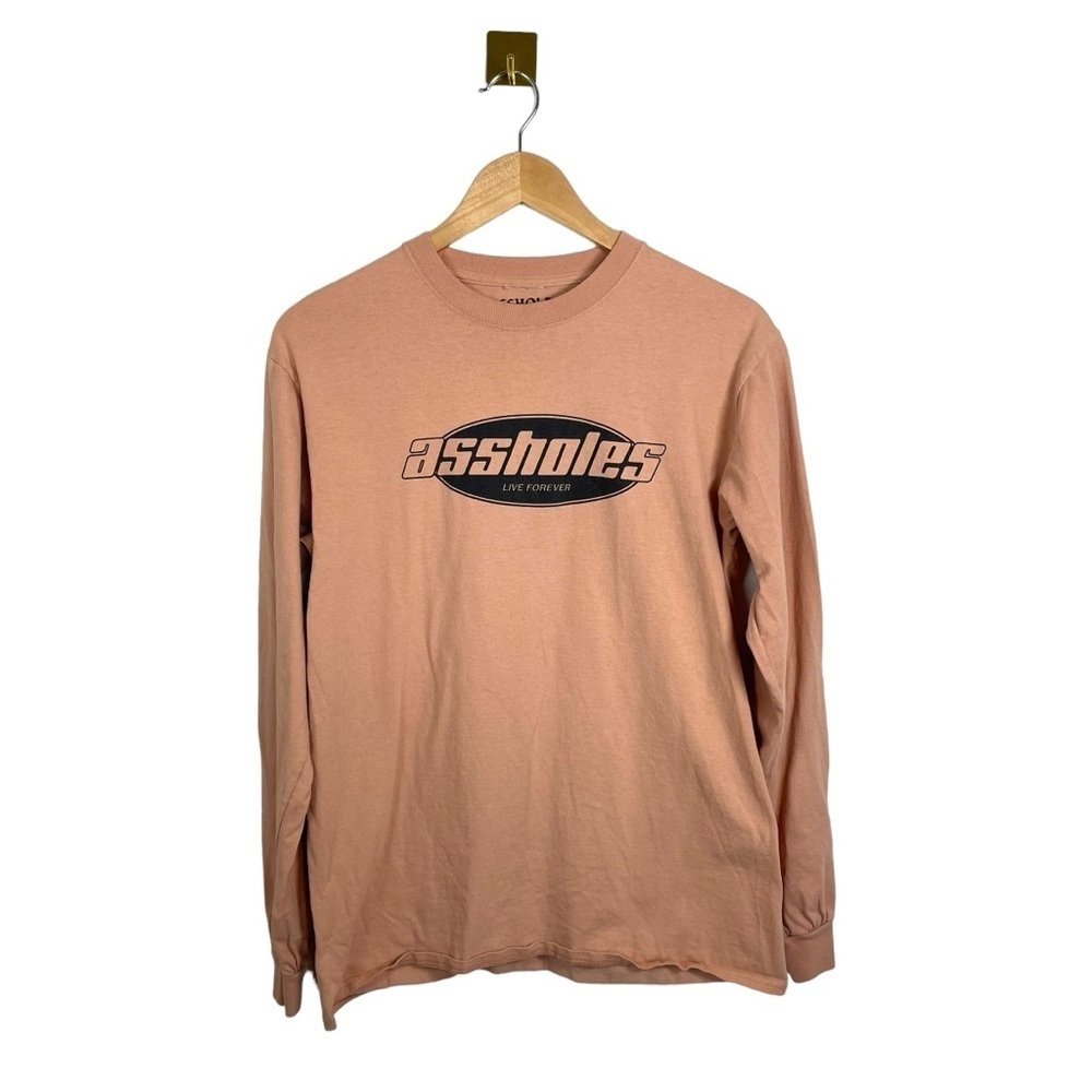 Assholes Live Forever Unisex Long Sleeve Logo Tee in Pink/Black Size M